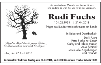 Traueranzeige von Rudi Fuchs von Giessener Allgemeine, Alsfelder Allgemeine