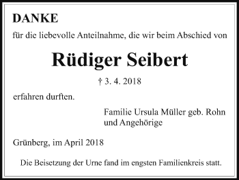 Traueranzeige von Rüdiger Seibert von Giessener Allgemeine, Alsfelder Allgemeine