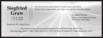 Traueranzeige von Siegfried Graw von Wetterauer Zeitung, Wetterauer Zeitung