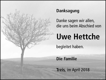 Traueranzeige von Uwe Hettche von Giessener Allgemeine, Alsfelder Allgemeine