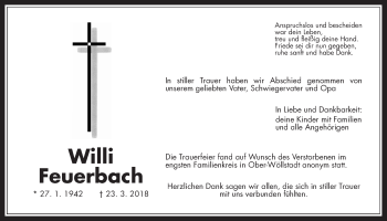 Traueranzeige von Willi Feuerbach von Wetterauer Zeitung, Wetterauer Zeitung