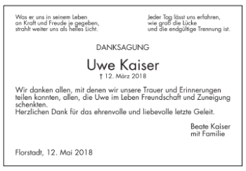 Traueranzeige von Uwe Kaiser von  Wetterauer Zeitung