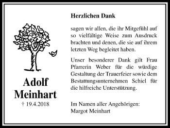 Traueranzeige von Adolf Meinhart von Licher Wochenblatt, Licher Wochenblatt, Licher Wochenblatt