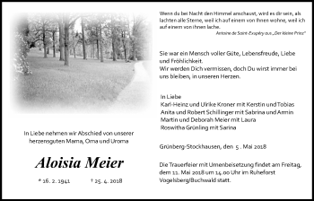 Traueranzeige von Aloisia Meier von Giessener Allgemeine, Alsfelder Allgemeine