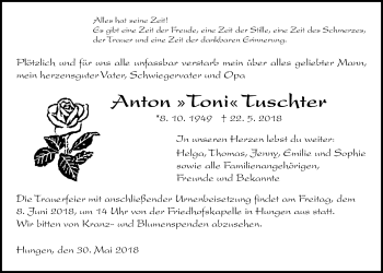 Traueranzeige von Anton Tuschter von Licher Wochenblatt, Licher Wochenblatt, Licher Wochenblatt