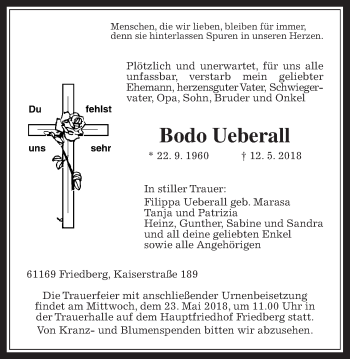 Traueranzeige von Bodo Ueberall von Wetterauer Zeitung, Wetterauer Zeitung
