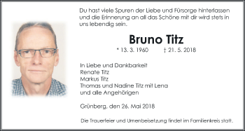Traueranzeige von Bruno Titz von Giessener Allgemeine, Alsfelder Allgemeine