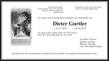 Traueranzeige von Dieter Gurtler von Wetterauer Zeitung, Wetterauer Zeitung