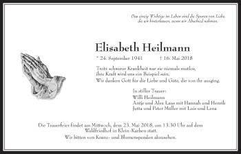 Traueranzeige von Elisabeth Heilmann von Wetterauer Zeitung, Wetterauer Zeitung