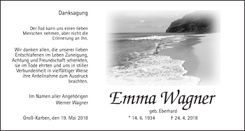 Traueranzeige von Emma Wagner von Wetterauer Zeitung, Wetterauer Zeitung