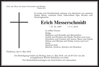 Traueranzeige von Erich Messerschmidt von Giessener Allgemeine, Alsfelder Allgemeine