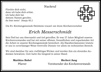 Traueranzeige von Erich Messerschmidt von Giessener Allgemeine, Alsfelder Allgemeine