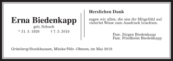 Traueranzeige von Erna Biedenkapp von Giessener Allgemeine, Alsfelder Allgemeine