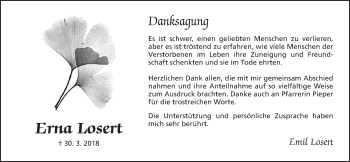 Traueranzeige von Erna Losert von Wetterauer Zeitung, Wetterauer Zeitung