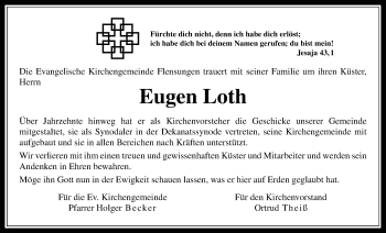 Traueranzeige von Eugen Loth von Alsfelder Allgemeine