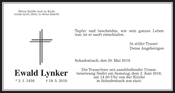Traueranzeige von Ewald Lynker von Alsfelder Allgemeine