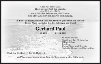 Traueranzeige von Gerhard Paul von Wetterauer Zeitung, Wetterauer Zeitung