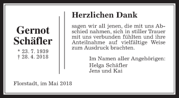 Traueranzeige von Gernot Schäfler von Wetterauer Zeitung, Wetterauer Zeitung