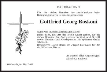 Traueranzeige von Gottfried Georg Roskoni von Wetterauer Zeitung, Wetterauer Zeitung