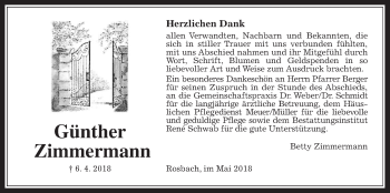 Traueranzeige von Günther Zimmermann von Wetterauer Zeitung, Wetterauer Zeitung