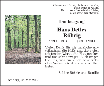 Traueranzeige von Hans Detlev Röhrig von Alsfelder Allgemeine