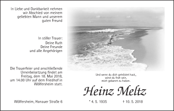Traueranzeige von Heinz Meltz von Wetterauer Zeitung, Wetterauer Zeitung