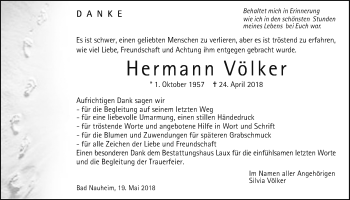 Traueranzeige von Hermann Völker von Wetterauer Zeitung, Wetterauer Zeitung