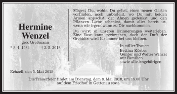 Traueranzeige von Hermine Wenzel von Wetterauer Zeitung, Wetterauer Zeitung