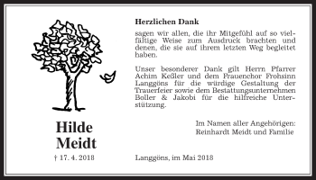 Traueranzeige von Hilde Meidt von Giessener Allgemeine, Alsfelder Allgemeine