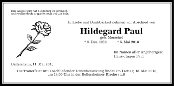 Traueranzeige von Hildegard Paul von Licher Wochenblatt, Licher Wochenblatt, Licher Wochenblatt