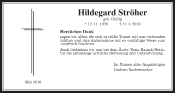 Traueranzeige von Hildegard Ströher von Giessener Allgemeine, Alsfelder Allgemeine