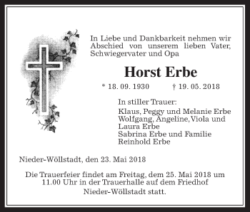 Traueranzeige von Horst Erbe von Wetterauer Zeitung, Wetterauer Zeitung
