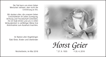 Traueranzeige von Horst Geier von Wetterauer Zeitung, Wetterauer Zeitung