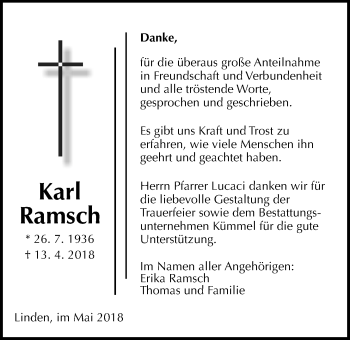 Traueranzeige von Karl Ramsch von Giessener Allgemeine, Alsfelder Allgemeine
