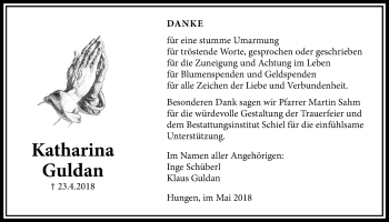 Traueranzeige von Katharina Guldan von Licher Wochenblatt, Licher Wochenblatt, Licher Wochenblatt