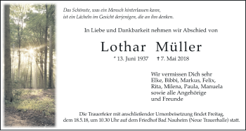 Traueranzeige von Lothar Müller von Wetterauer Zeitung, Wetterauer Zeitung
