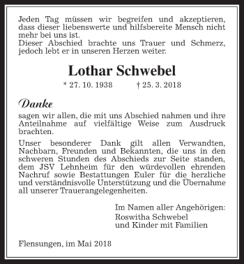 Traueranzeige von Lothar Schwebel von Mücker Stimme