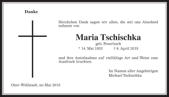 Traueranzeige von Maria Tschischka von Wetterauer Zeitung, Wetterauer Zeitung