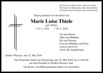 Traueranzeige von Marie Luise Thiele von Alsfelder Allgemeine