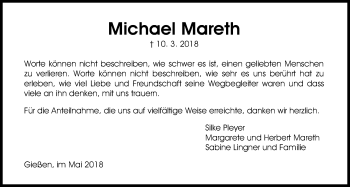 Traueranzeige von Michael Mareth von Giessener Allgemeine, Alsfelder Allgemeine