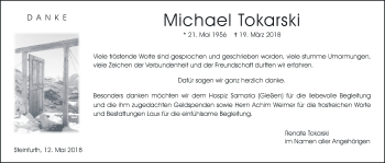 Traueranzeige von Michael Tokarski von Wetterauer Zeitung, Wetterauer Zeitung