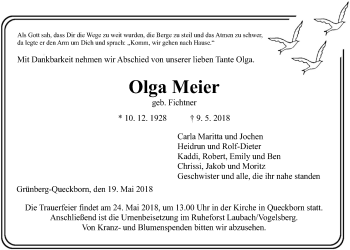 Traueranzeige von Olga Meier von Giessener Allgemeine, Alsfelder Allgemeine