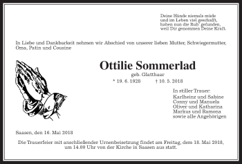 Traueranzeige von Ottilie Sommerlad von Giessener Allgemeine, Alsfelder Allgemeine