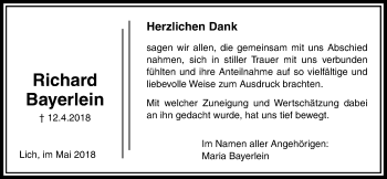 Traueranzeige von Richard Bayerlein von Licher Wochenblatt, Licher Wochenblatt, Licher Wochenblatt