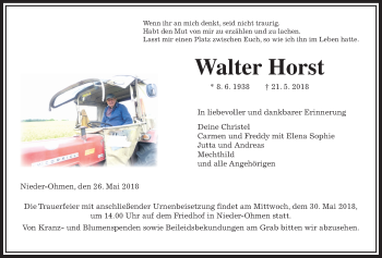 Traueranzeige von Walter Horst von Alsfelder Allgemeine