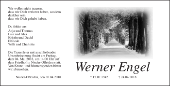 Traueranzeige von Werner Engel von Alsfelder Allgemeine