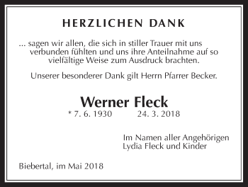 Traueranzeige von Werner Fleck von Giessener Allgemeine, Alsfelder Allgemeine