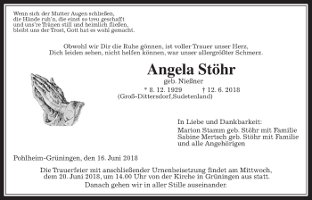 Traueranzeige von Angela Stöhr von Giessener Allgemeine, Alsfelder Allgemeine