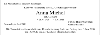 Traueranzeige von Anna Michel von Giessener Allgemeine, Alsfelder Allgemeine