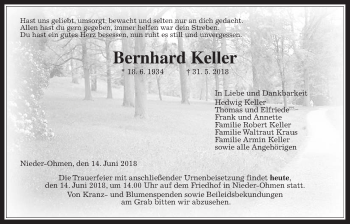 Traueranzeige von Bernhard Keller von Alsfelder Allgemeine